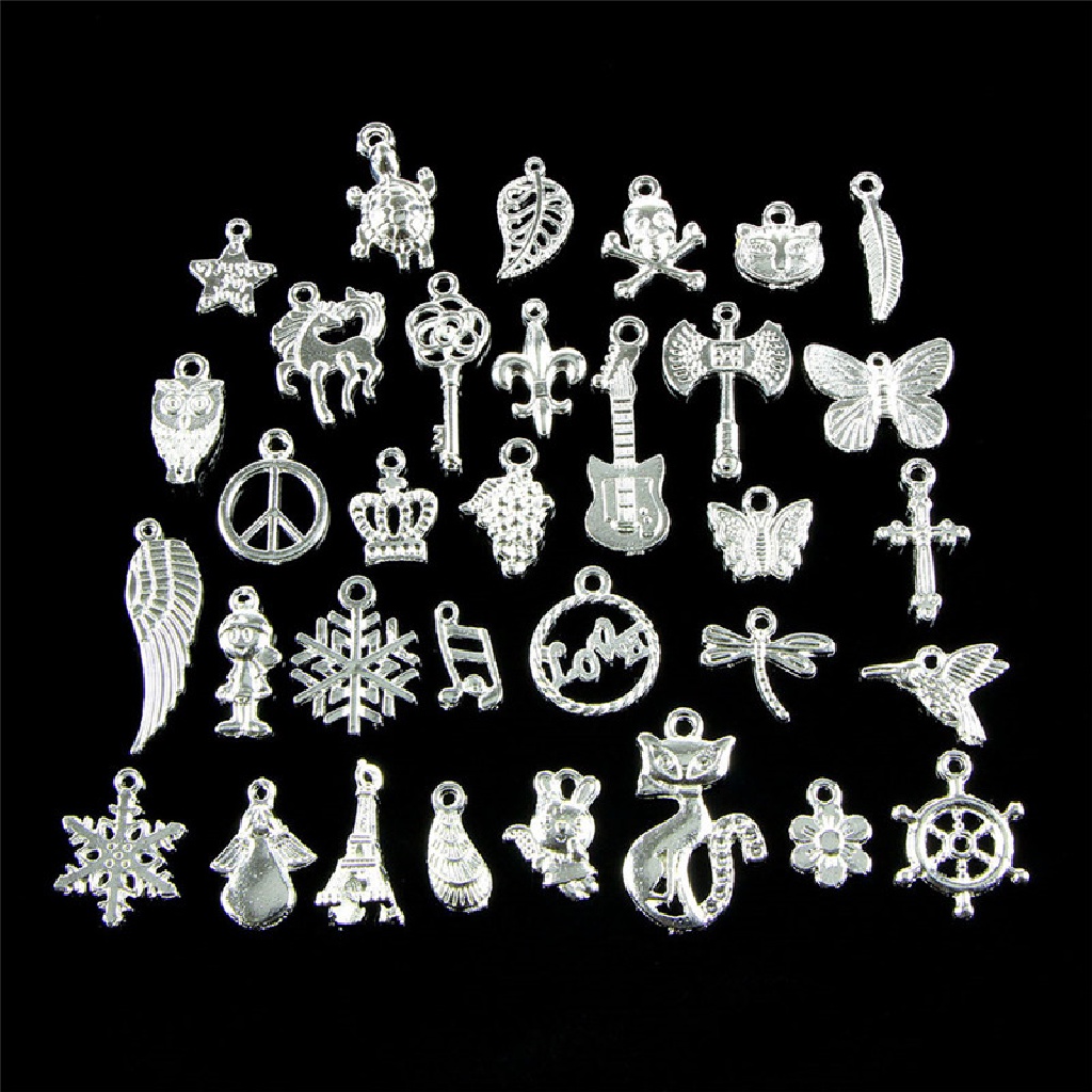 (AdornmentNo1) 50pcs / Set Liontin Gaya Retro Bentuk Campur Warna Silver Untuk Perhiasan DIY