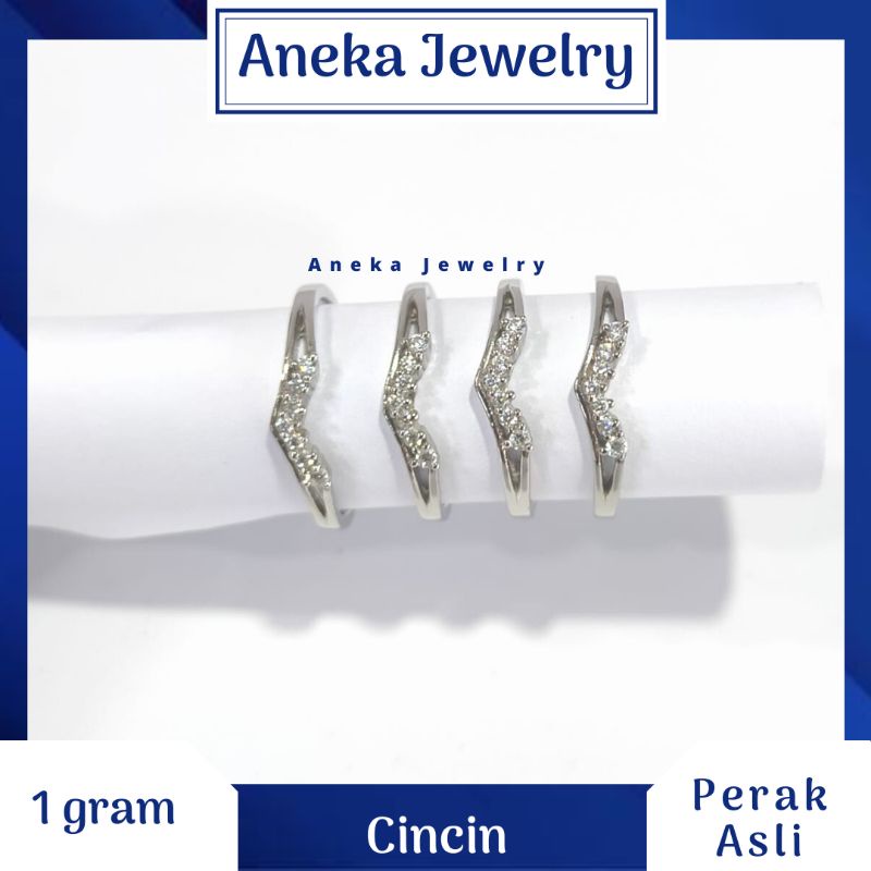 Cincin Cor Mata2 Baris V, Perak 925, Lapis Emas Putih