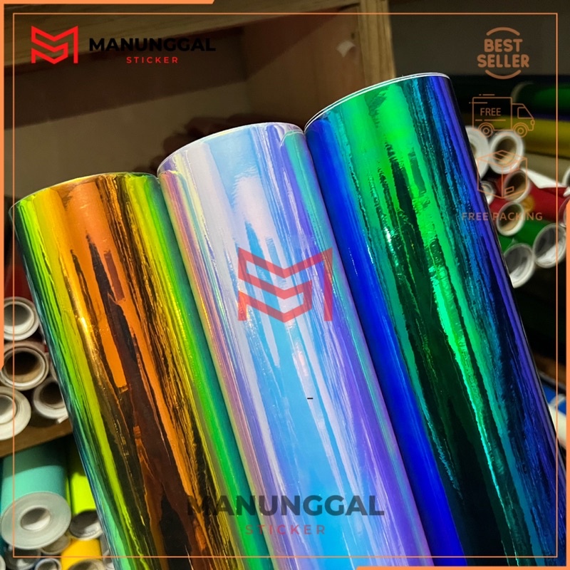 Skotlet holographic bunglon chrome biru putih hijau untuk variasi body motor