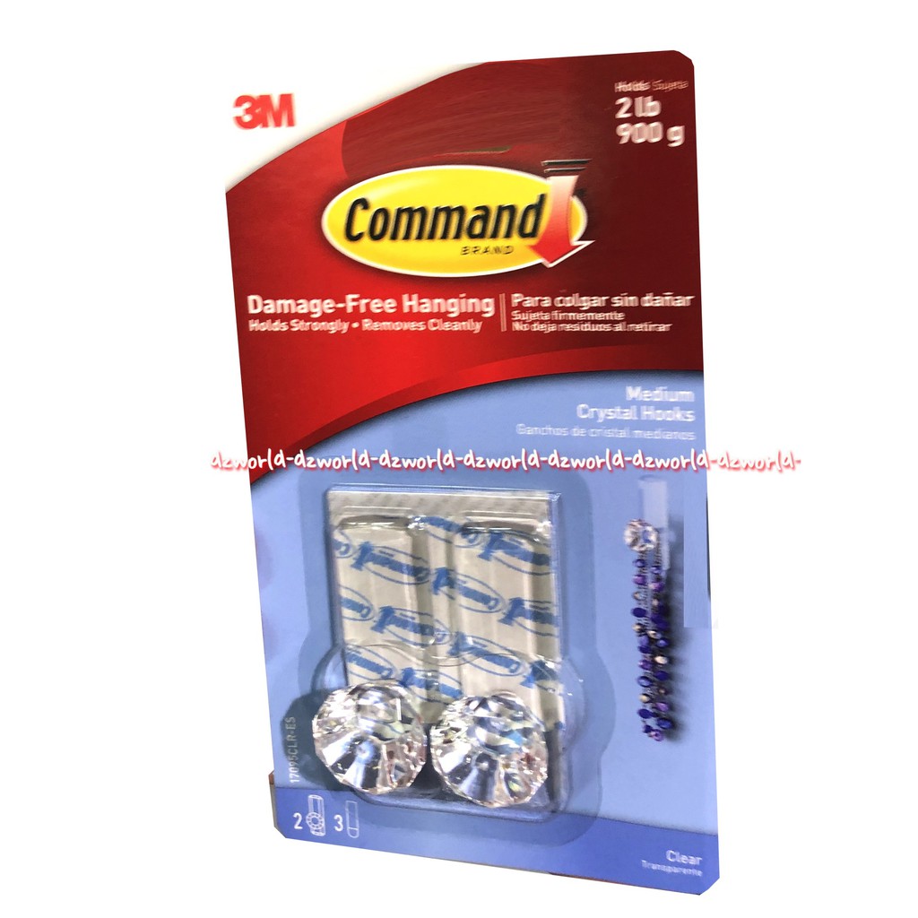 3M Command Medium Crystal Gantungan Bening Clear 2pcs Kristal Hook