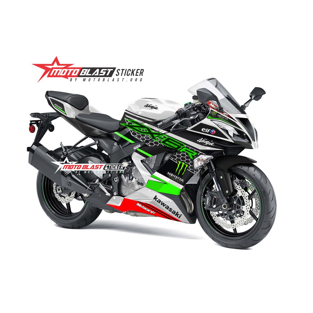 Decal Stiker Ninja ZX6R zx636 2014 - 2017 White with Green KRT laminasi anti gores presisi Motoblast