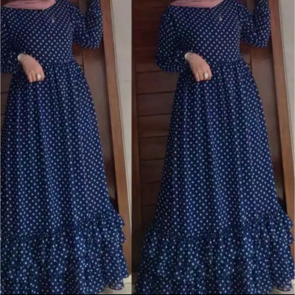 Baju gamis wanita muslim polkadot / naira maxi dress / gamis polkadot terbaru size L / XL-2