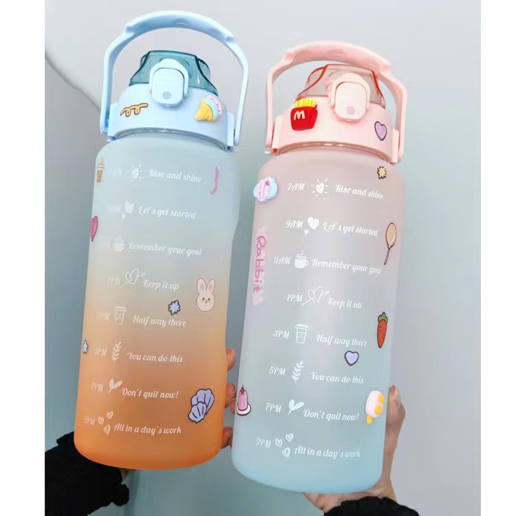Botol Minum 2 Liter 2000ML VIRAL 2L Korea Kekinian Lucu Unik Warna Gradasi WITH STIKER-4