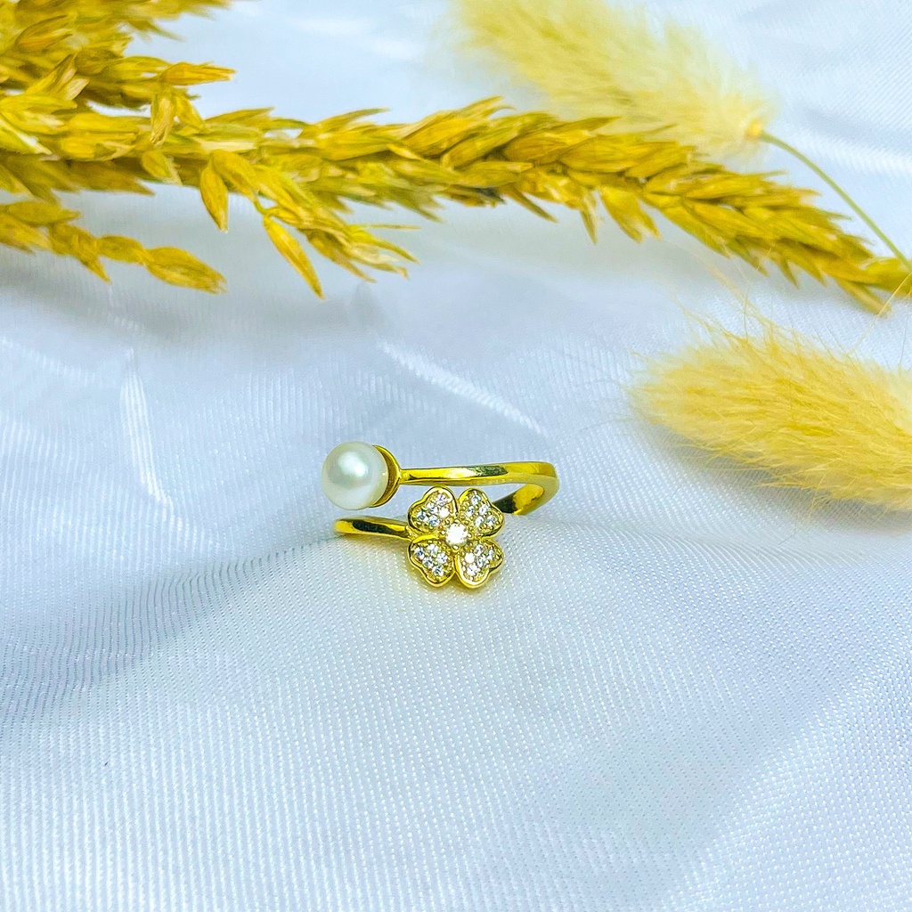 CINCIN MOTIF MUTIARA BUNGA MATA EMAS PERAK ASLI S925 KODE CG079