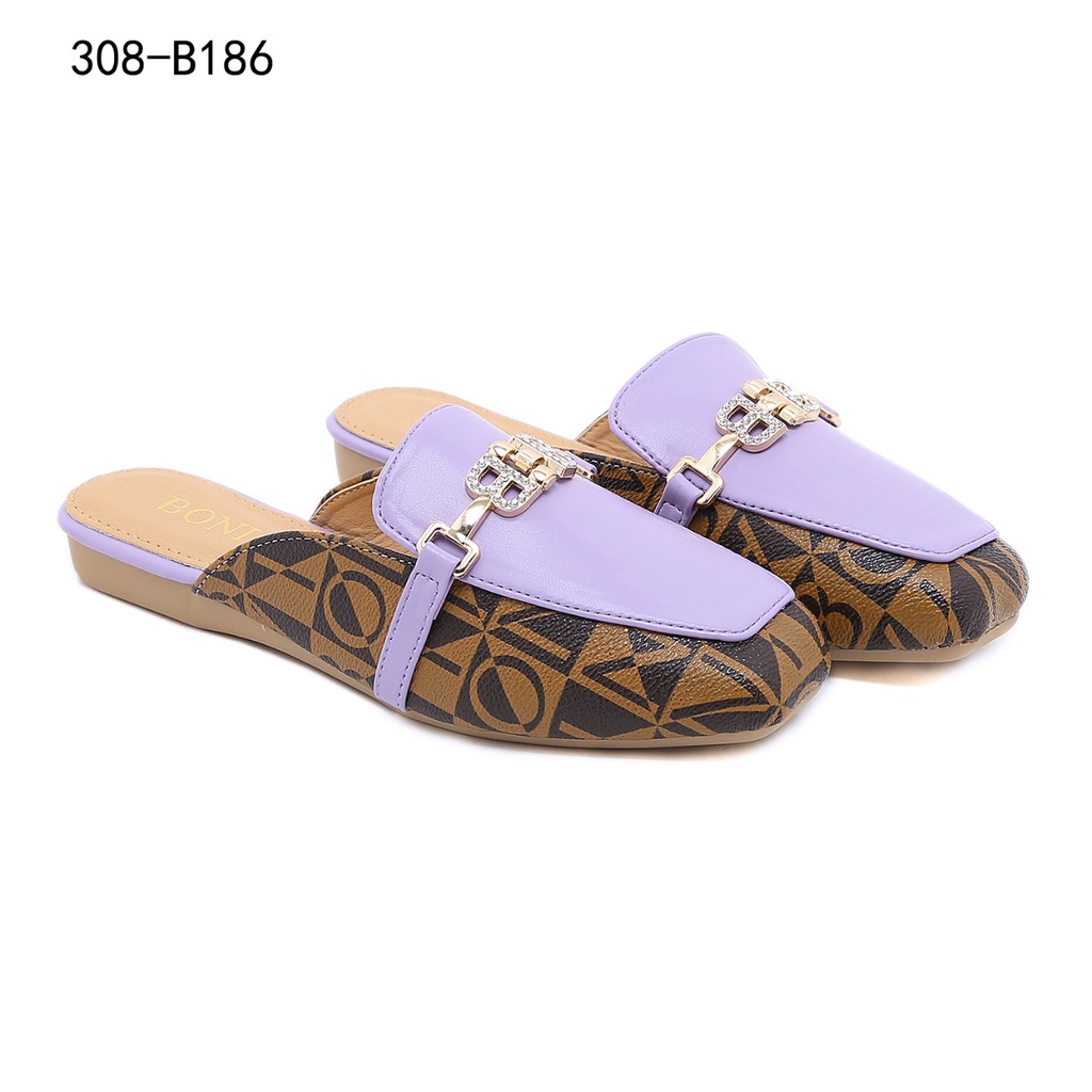 Leather Logo-B Flat Mules 308-B186