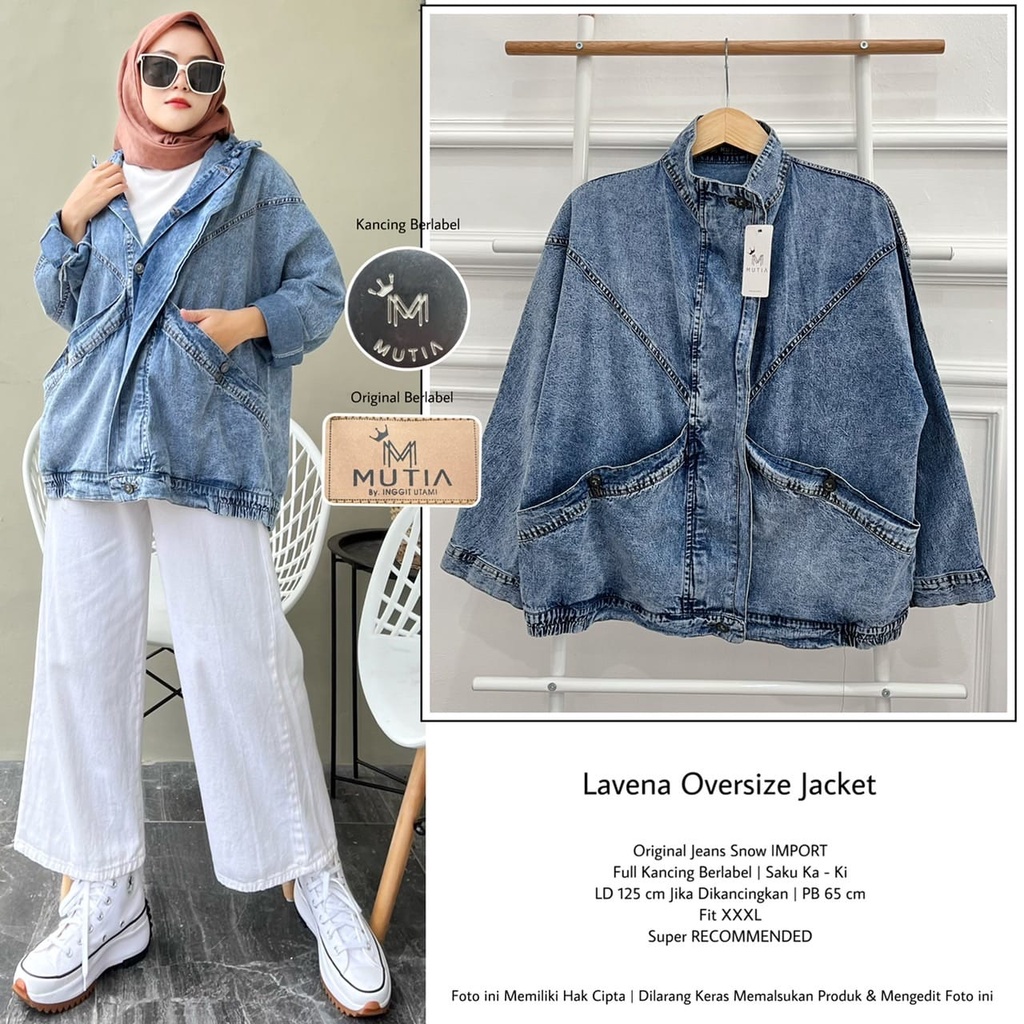 Lavena Oversize jaket - Jaket Jeans Oversize - Pocket jeans snow- Jaket Jeans Wanita - Jaket Jeans O