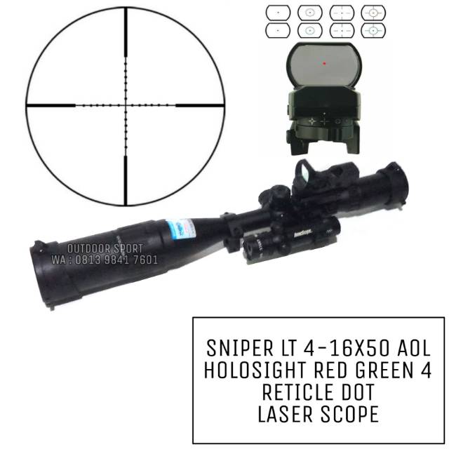 Telescope Sniper LT 4-16X50 AOL Mildot With Holosight Red Dot and Red Laser Scope - Teleskop Sniper