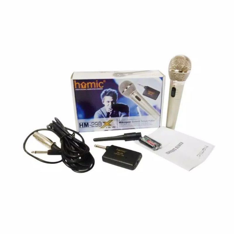 MICROPHONE SINGLE WIRELESS HOMIC HM 298 ( MIC BAHAN MENTAL ) - MIC