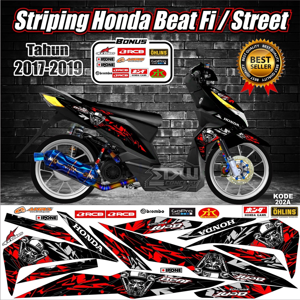 Striping Beat 2017-2019  Stiker Lis Motor Beat Variasi kode 202