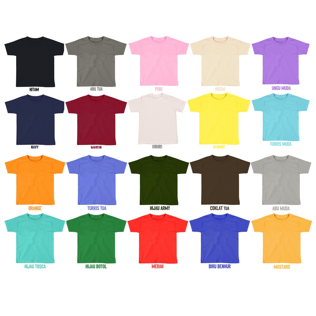 LANGSUNG DARI PABRIK Kaos ANAK Polos Cotton Combed 30s 1-10 Tahun Unisex Oneck Tangan Pendek basic P