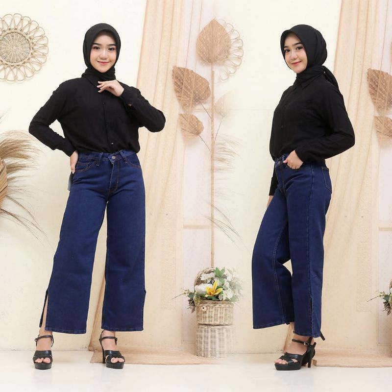 0KULOT JEANS PREMIUM BELAH SAMPING // EONNI KULOT JEANS JURAGAN OUTFIT