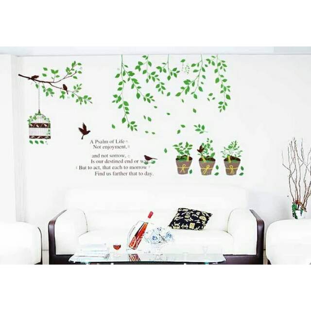 RELIZA WALLSTICKER RANTING RENDA RUMBAI HIJAU SANGKAR CAGE BIRD POT STIKER DINDING AY9035