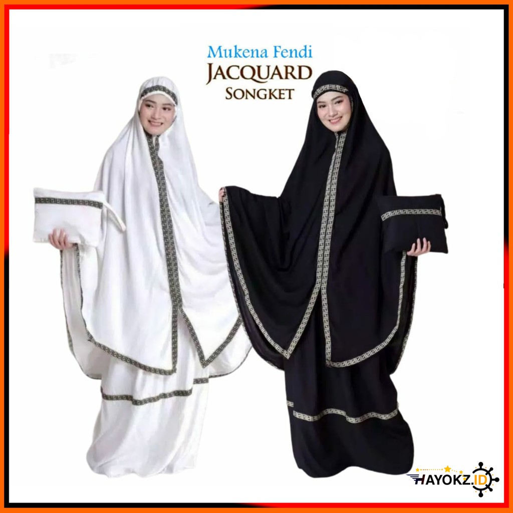 Mukena Dewasa Songket Jacquard Fendi Jumbo Bordir Dlusia Hitam