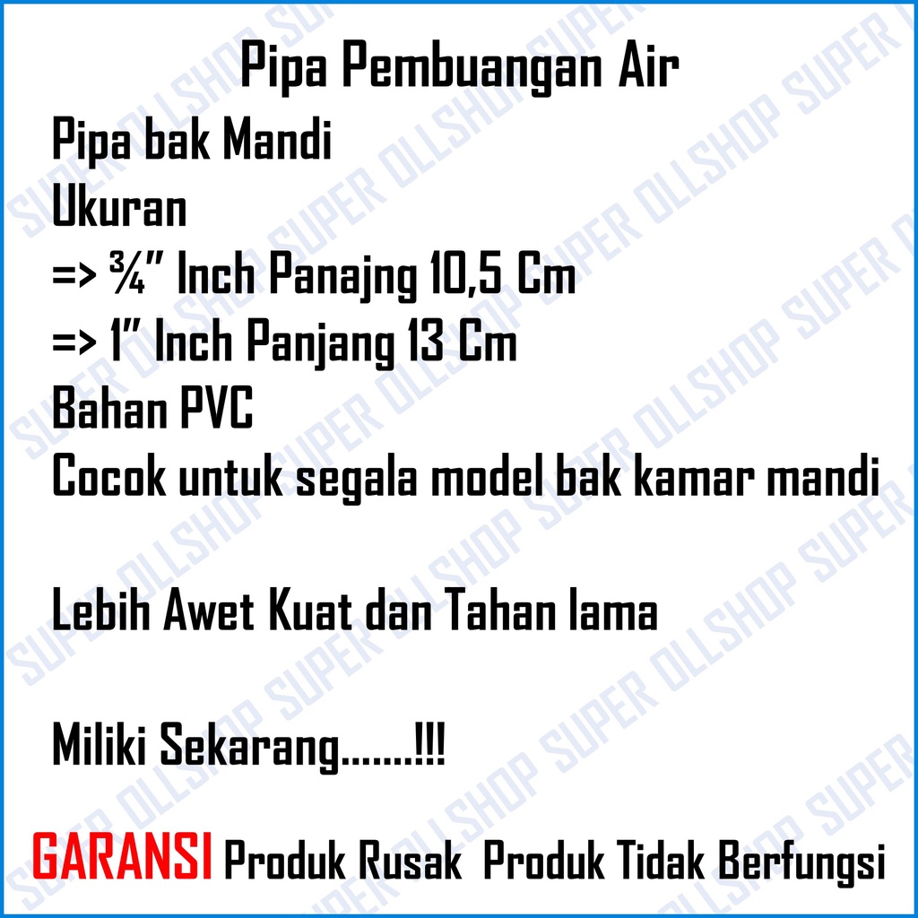 Afur / Tutup Bak / Sok Bak / Sumbat Bak Mandi PVC 3/4&quot; / Sumpetan Pipa Bak Mandi 1 Inch Murah