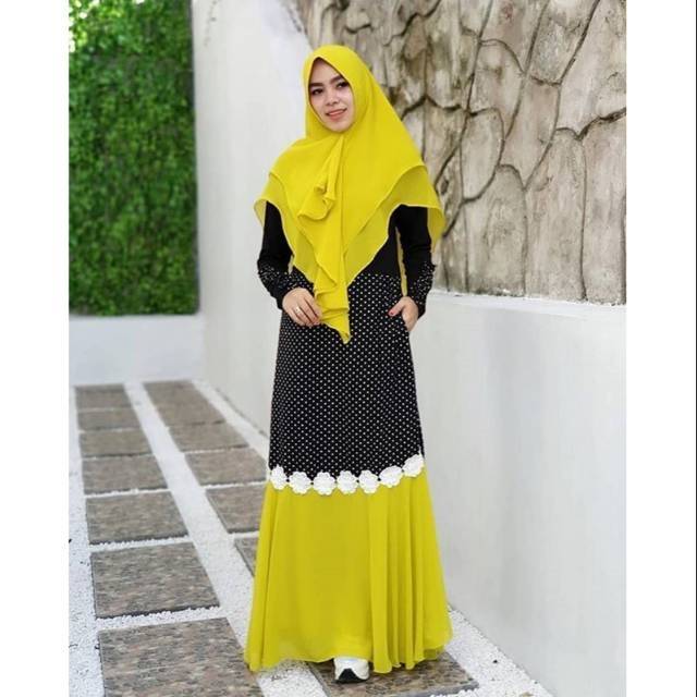 Gamis syari polka jauhwara jauhara jauharah eriska tazkia aghina tulip maple adibah azka valeria