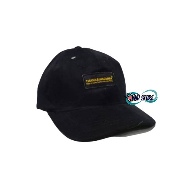 Topi Baseball Distro Branded Thanksinsomnia Hitam Label Kuning
