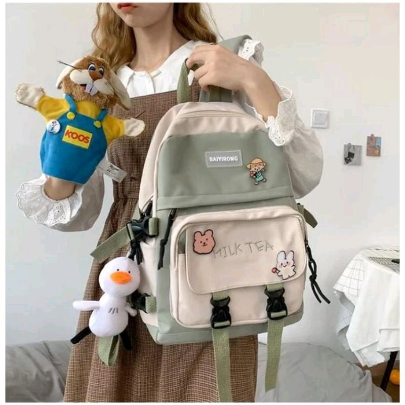 QISSWA_STYLISH KOREAN BAGPACK / TAS KOREA KEKINIAN / TAS REMAJA WANITA BARU / RANSEL SEKOLAH CEWEK MURAH / TAS KULIAH CEWEK / KOREAN BAGPACK / CUTE SCHOOL BAG / KOREAN AESTHETIC BAG / TAS ESTETIK / TAS SEKOLAH LUCU / WATERPROOF BAG