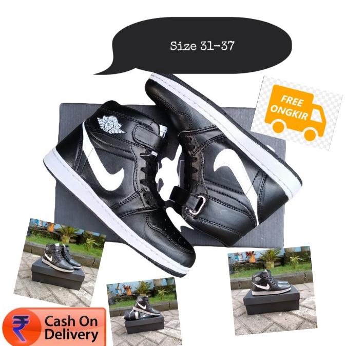 JU4L SEPATU ANAK NIKE JORDAN HITAM PUTIH ANAK SEKOLAH SD TK LAKI PEREMPUAN .A<