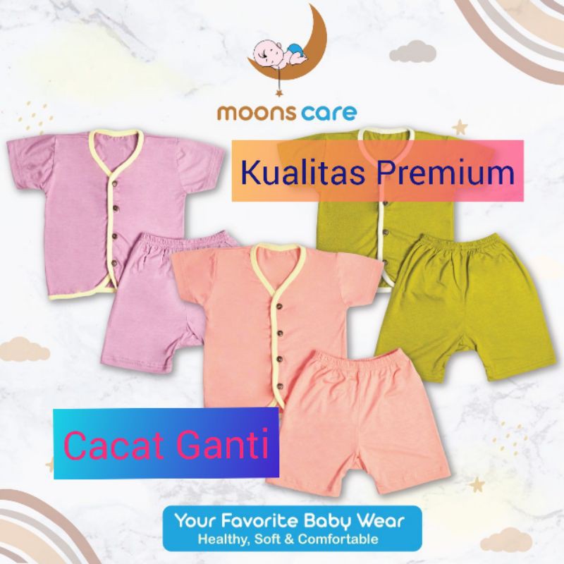 SNI Stelan Pendek Kancing Moons Polos Stelan Bayi Baju Lahir Stelan Bayi