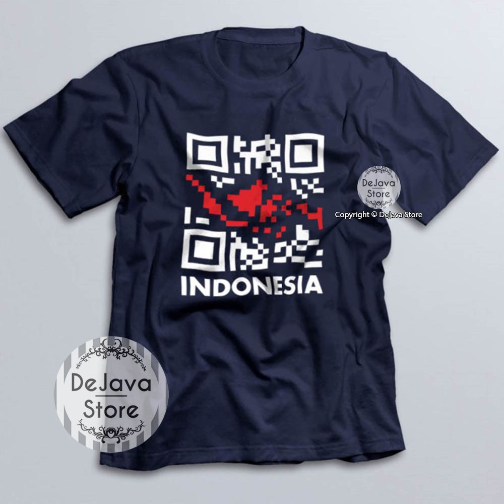 Kaos Distro Indonesia Peta Barcode Baju Kemerdekaan Agustus Cotton Combed 30s Unisex Premium | 4376-NAVY