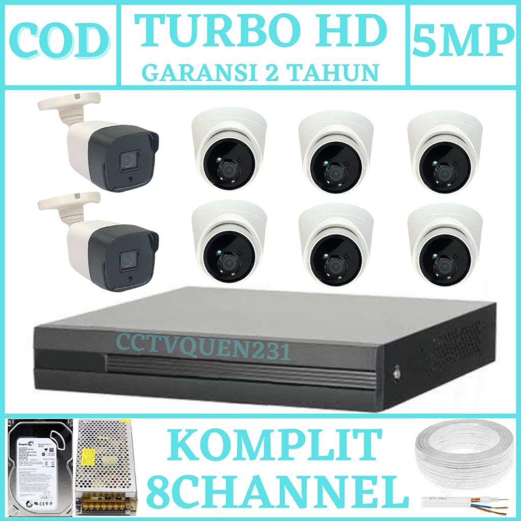 PAKET CCTV 8 CHANNEL 8 KAMERA 5MP IR SONY TURBO HD 1080P KOMPLIT