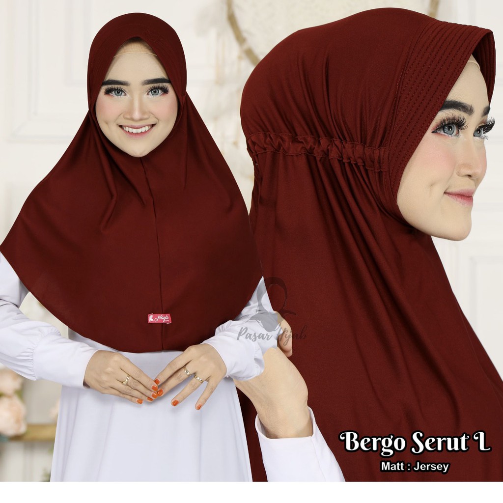 Jilbab Instan Bergo Serut Size L Hijab Instan Jersey Premium Ori Nayla Hija'b Kerudung Bergo Pasar Hija'b