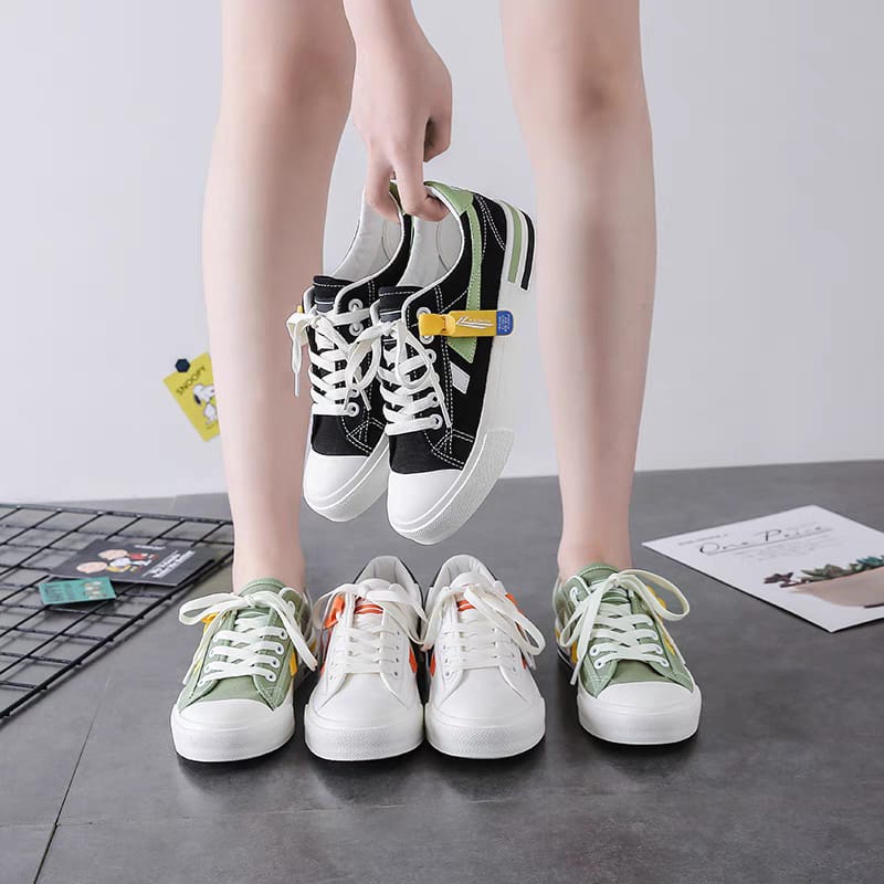 COD POS A15 Sepatu Sneakers Kanvas Wanita Import Kanvas Casual putih Shoes Sepatu Tali