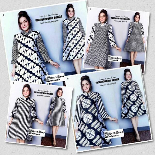 Tunik Santika Mono Kombi Batik Monokrom Muslim Baju Kerja Monochrome Kantoran Casual Formal