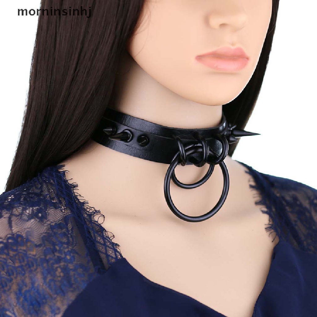 Mor Kalung Choker Bahan Kulit Pu Aksen Rivet Gaya Gothicpunk Untuk Wanita