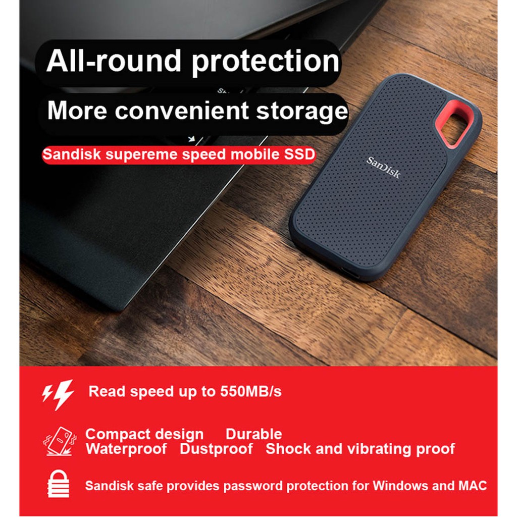 SanDisk Extreme SSD E60 Portable External SSD 2TB Harddisk Eksternal