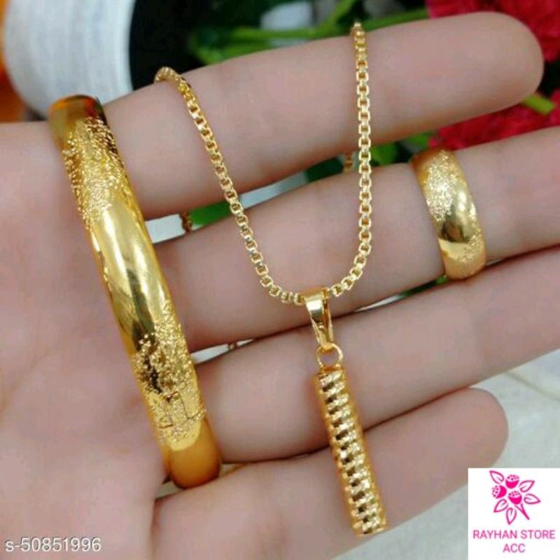 SET PERHIASAN TITANIUM GOLD, TERSEDIA KALUNG GELANG CINCIN,DAN PILIHAN MOTIF GELANG LAINNYA ANTI PUDAR SEPUHAN EMAS 24K 3SUKU MEWAH ELEGAN,