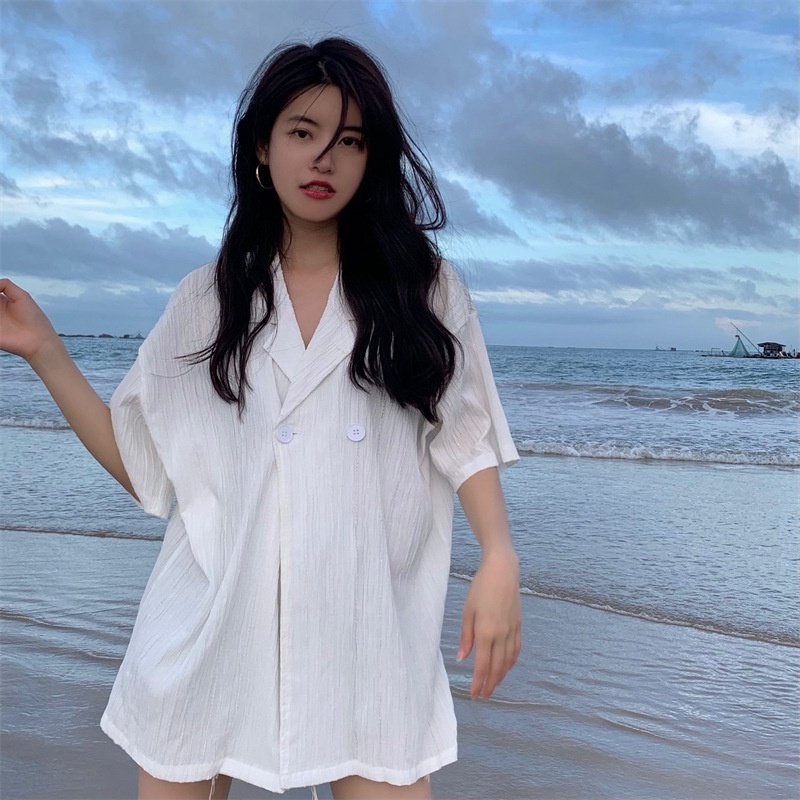 #Sisjuly# Wanita Musim Panas Baru Malas Lengan Pendek Murni Desire Chic Top Desain Kecil Retro Hong Kong Gaya