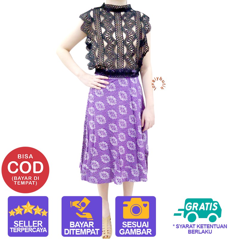 Lovelybutik Rok Batik Wanita Modern | Rok Lilit Batik | Rok Midi Skirt Wanita Korea Wind4 Rok Batik