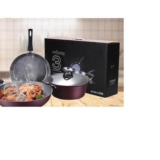 ♘ Panci Well Easy 1 Set 3 pcs 1042 PANCI TEFLON SET 3 ☇