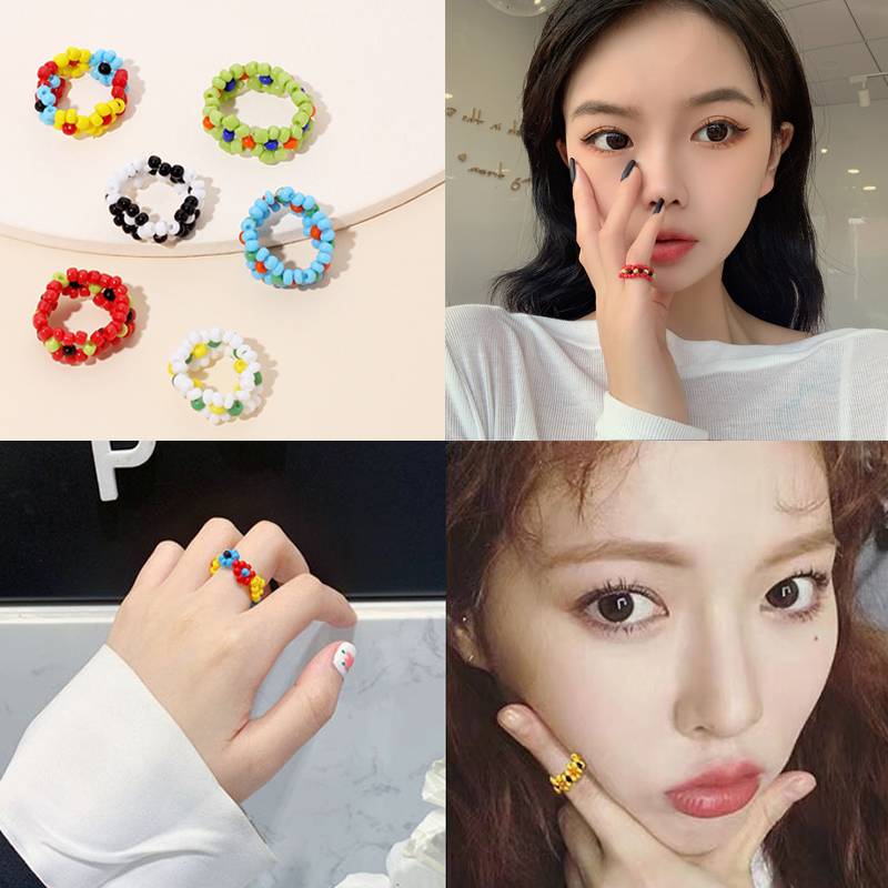 Cincin Jari Telunjuk Desain Bunga Kecil Elastis anti Alergi Warna Putih Gaya Korea