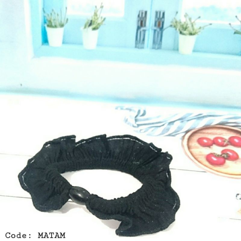 ikat rambut hitam renda manik matam high quality anti melar kuat