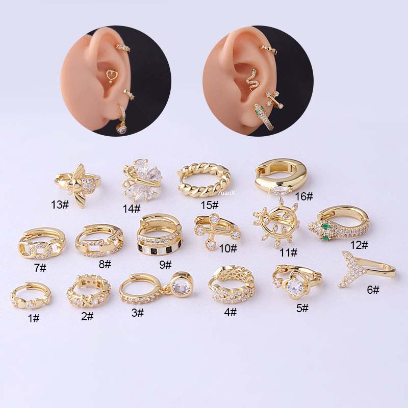 1pc Anting Tindik Tulang Rawan Telinga Desain Ekor Mermaid Silang Kupukupu Butterfly