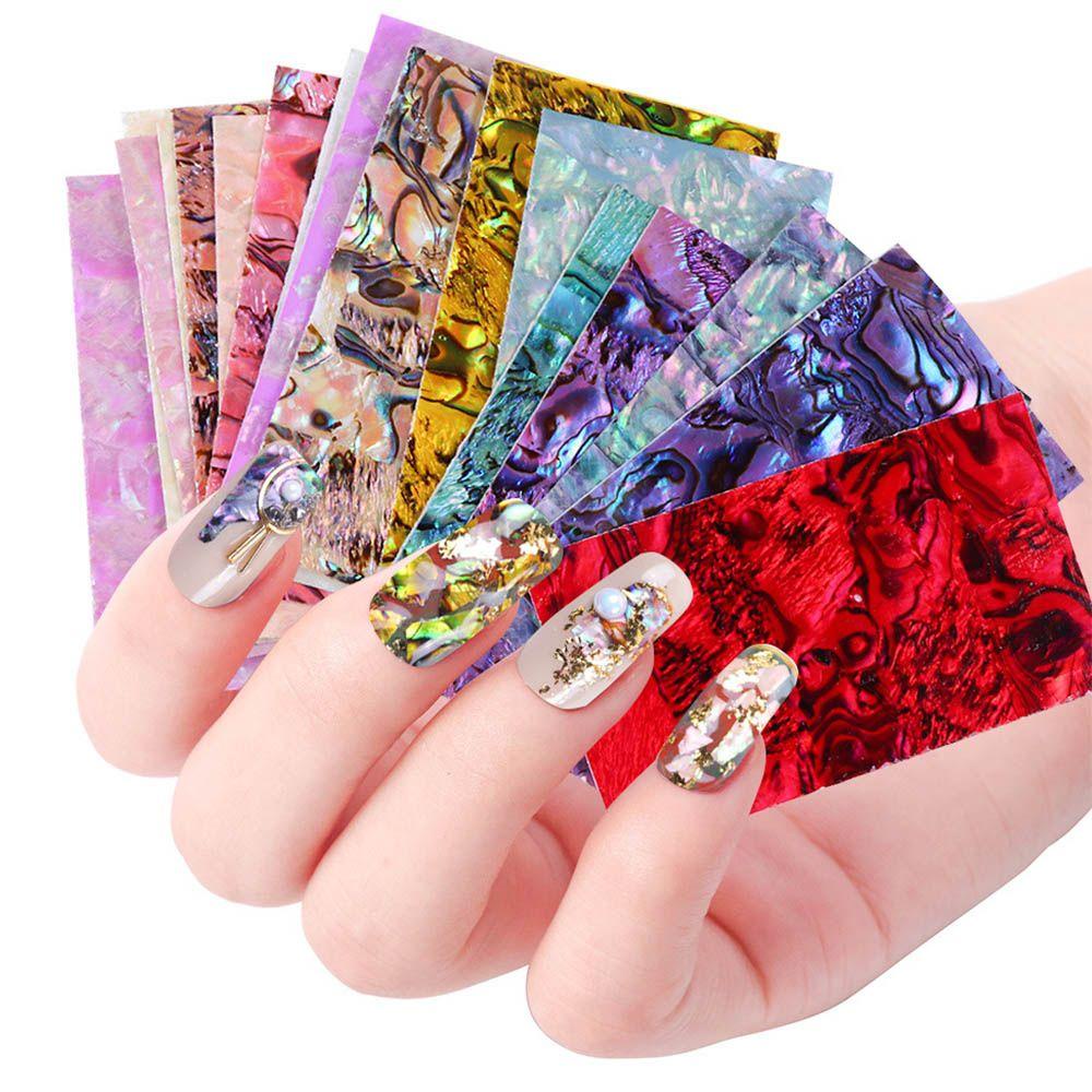 Nickolas1 3D Stiker Kuku Secercah Perekat Wanita Kuku Foil Abalone Shell Slice Nail Art Dekorasi