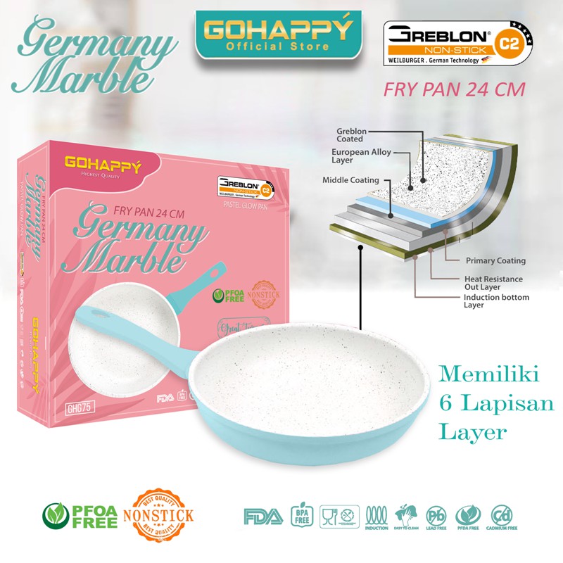 PANCI FRYPAN GLOW PAN Germany Marble - Fry Pan 24cm Gohappy pastel pink tosca color GH-G75