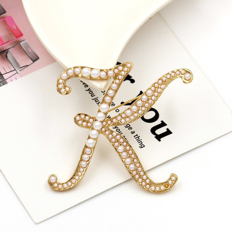 Hbid 1pc Bros Pin Desain Huruf Inggris Elegan Hias Mutiara Untuk Wanita