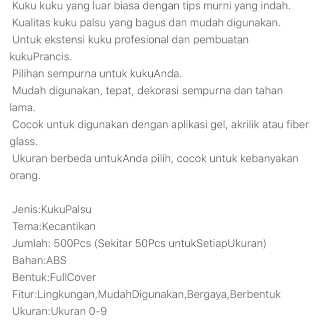 Kuku palsu 500pcs sama kotak 10 sekat