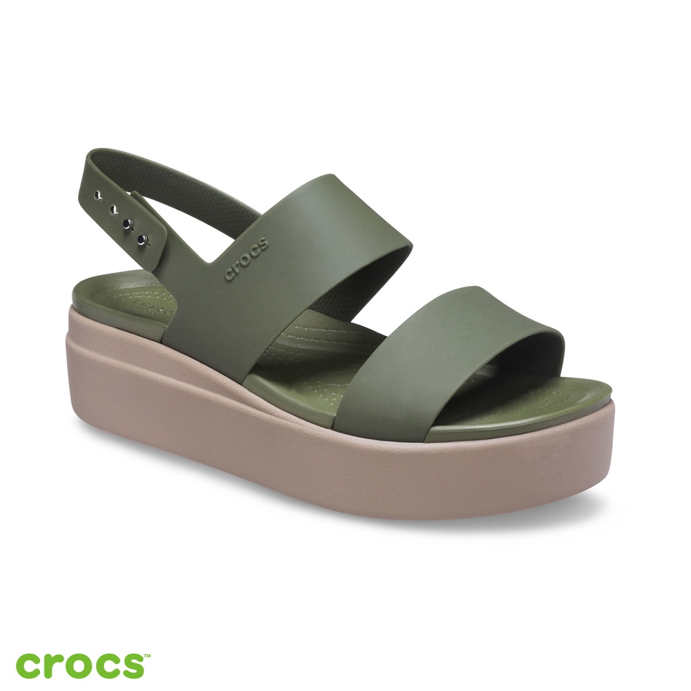 Sandal Wanita / Crocs Brooklyn Low Wedges Tali / Fashion Wanita / Crocs BrookLyn - Army - 206453-31G