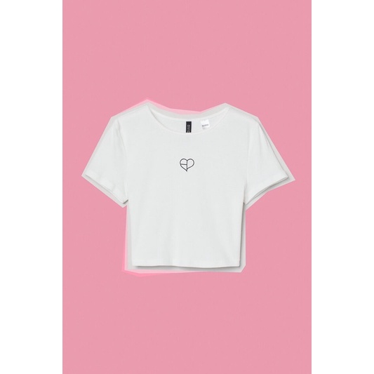 H&M BLACKPINK MERCH PRINT MOTIF CROPPED TOP WHITE TSHIRT ORIGINAL STORE