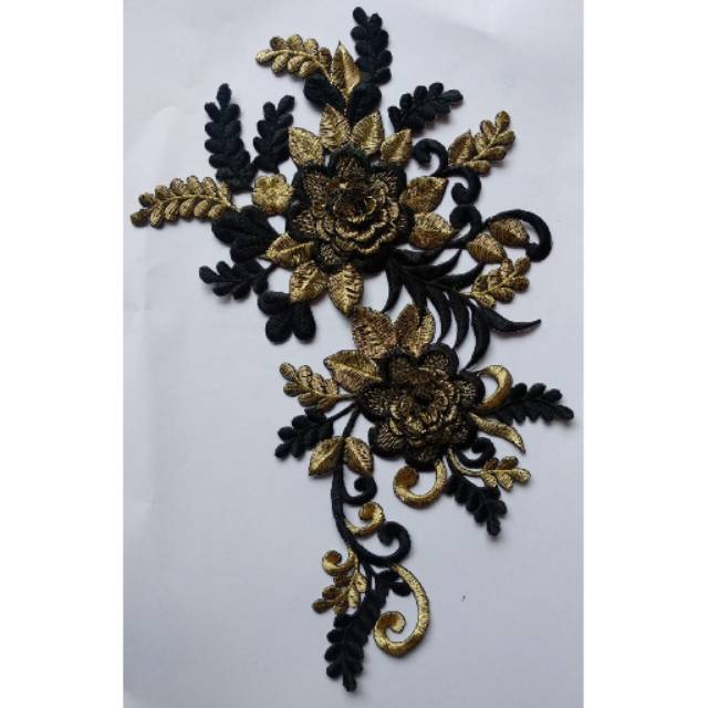 Renda Bordir TK Tabur Bunga Kecil Hitam Patch Lace Tempel Tasik UKM