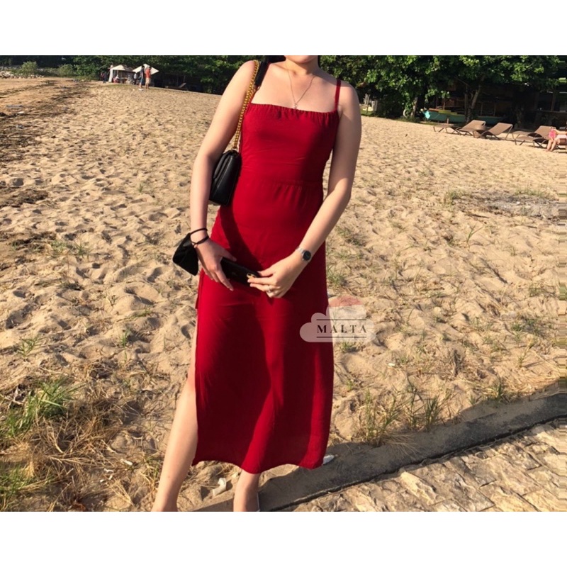 Long Dress Wanita Tali Belakang Maxi Dress Pantai Perempuan Dress Bali Serut