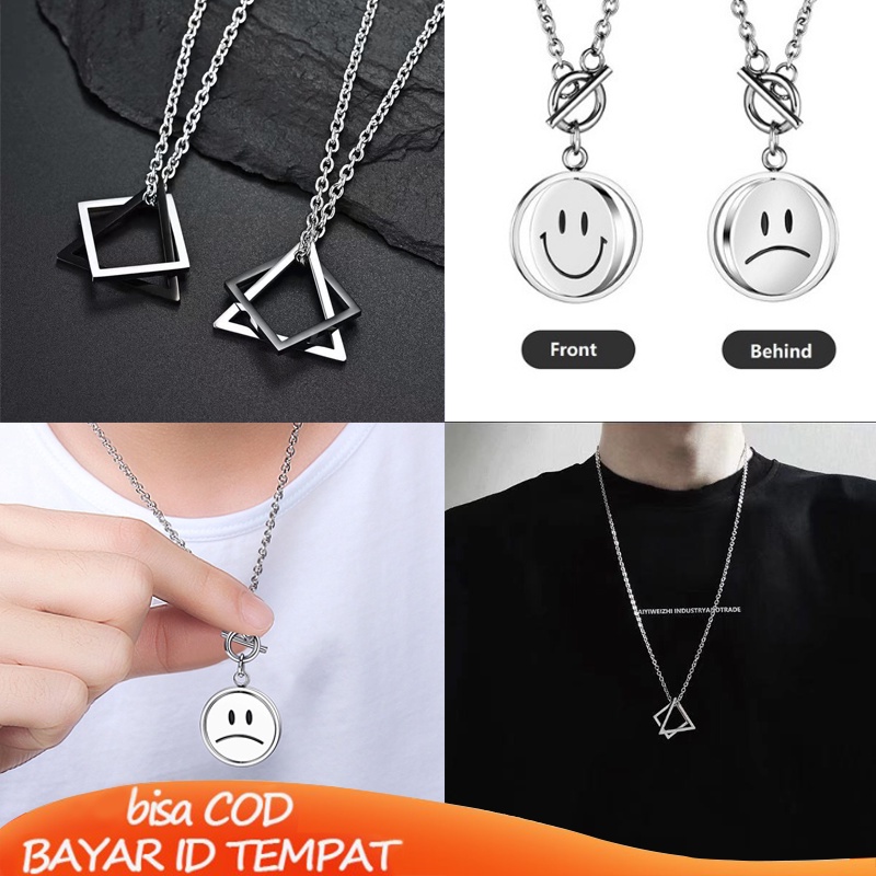 [Ready Stock]❤️Kalung Titanium Pria Wanita Anti Karat Dan Tidak Luntur Kalung Liontin Bentuk Segitiga Geometris Kalung Baja Gaya Hip Hop Unisex Fashion Murah Hadiah Ulang Tahun COD