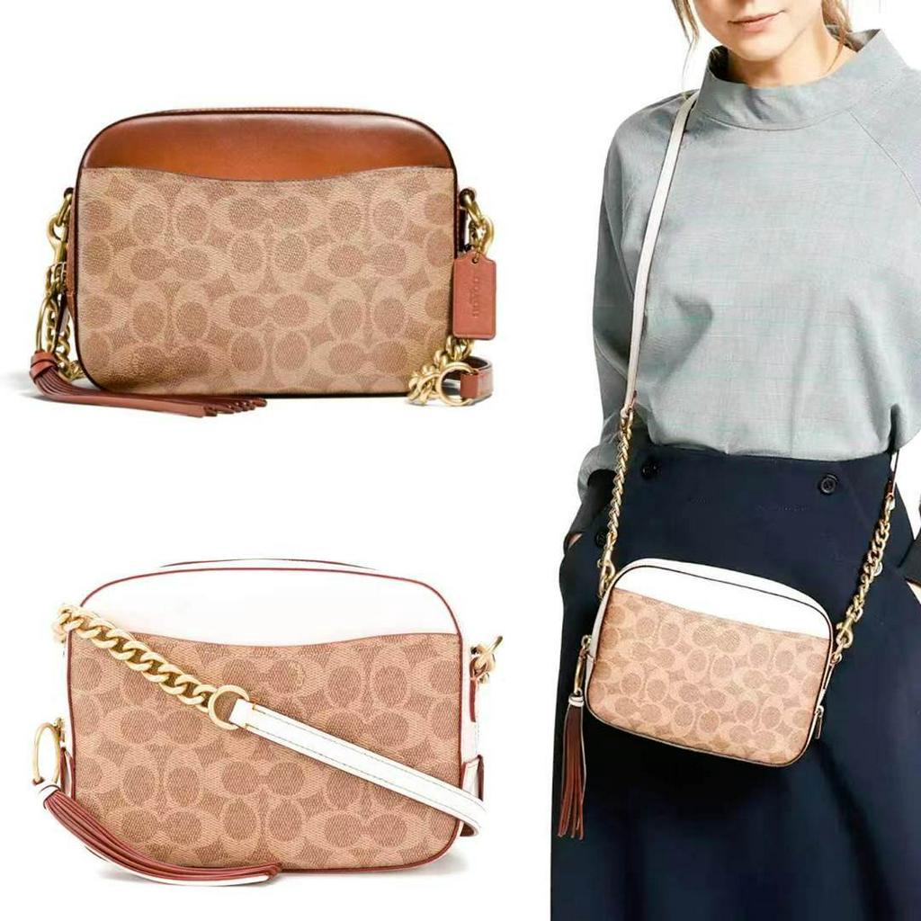 [Instant/Same Day] 31208 coach Cowhide + canvas material ladies one shoulder bag cross body bag  xjb