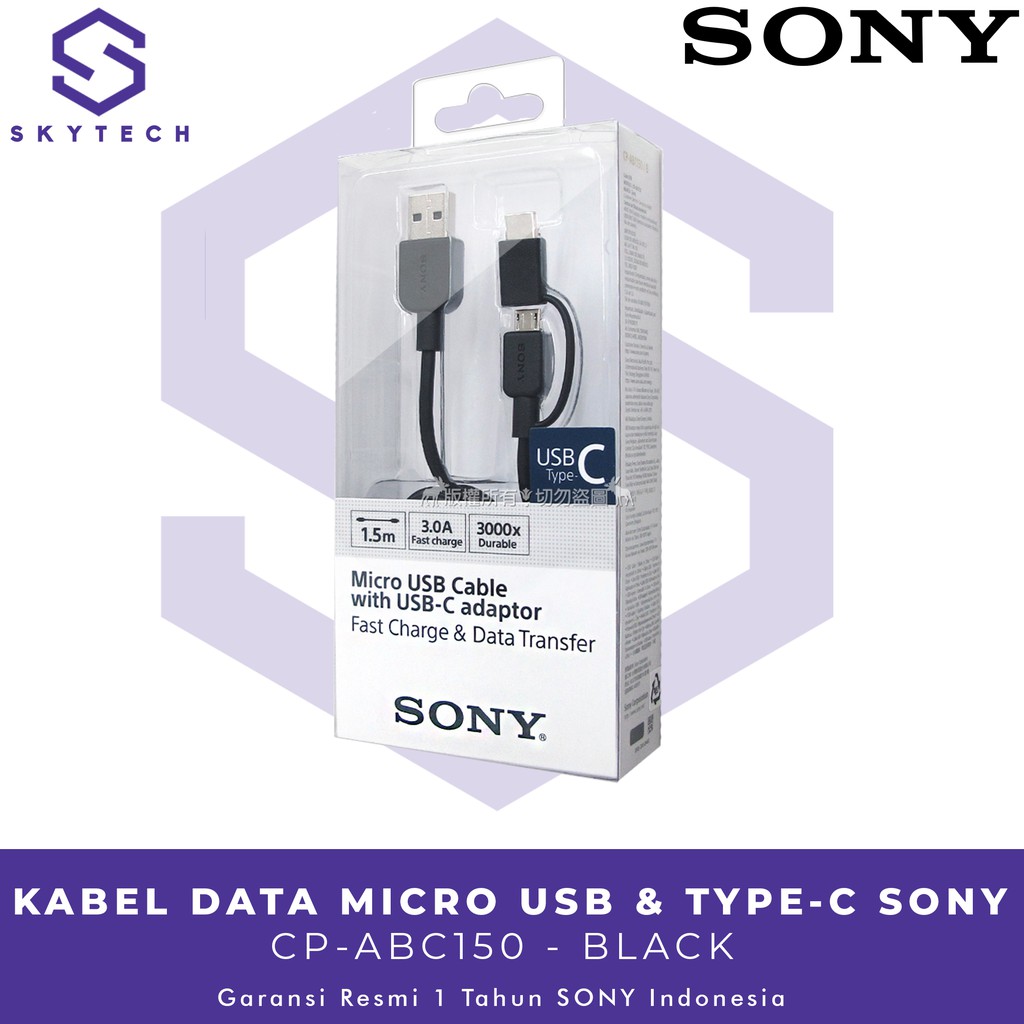 KABEL DATA MICRO USB &amp; TYPE C CP ABC150 BLACK ORIGINAL GARANSI RESMI