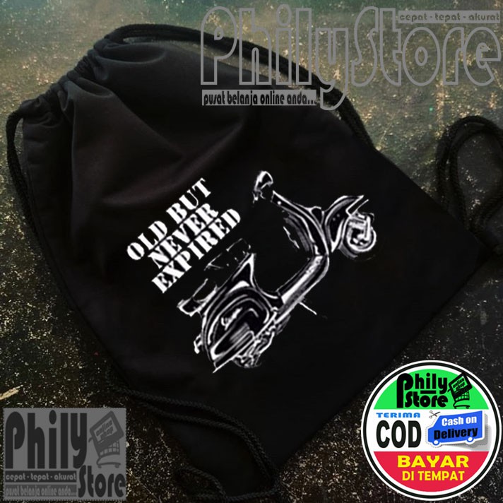 Tas Serut Vespa  Tas Sepeda / Drawstring / Tas Tali / Tas Stringbag Gym Olahraga ( MURAH BISA COD )