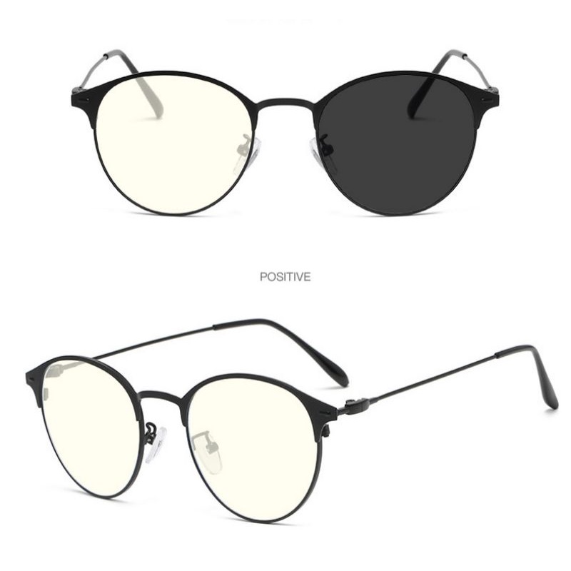 Kacamata Lensa Photocromic + Anti Radiasi Blueray BLUECROMIC Frame Besi 1920 Pria Wanita Photochromic Bluechromic Oval Alloy Fotokromik Berubah Warna Gelap 1920-OV - Hitam Full